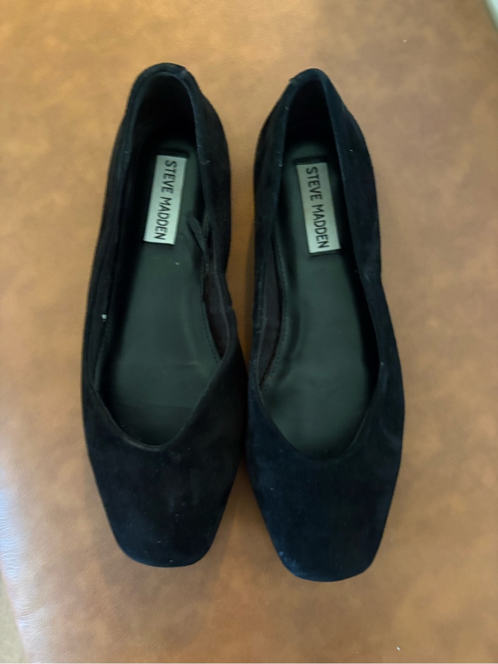 Steve Madden Black Suede Square-Toe Flats